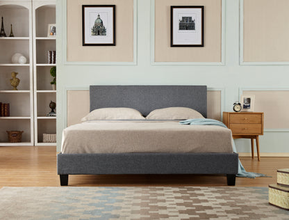 Simple Linen Upholstered Bed | Poplar Wood Slat & Metal Support Frame | Plastic Legs | Budget-Friendly