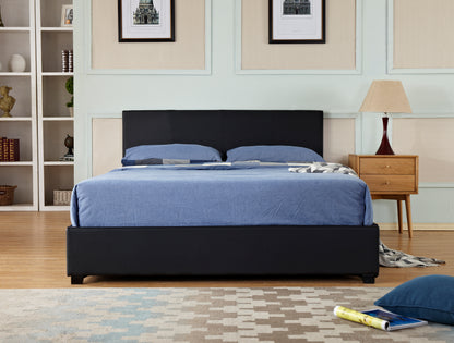 Gas Lift Storage Bed | Faux Leather Upholstery | Poplar Wood Slats & Metal Center Rail Support
