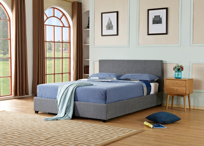 Gas Lift Storage Bed | Queen Size | Linen Fabric Upholstery | Poplar Wood Slats & Metal Center Rail Support
