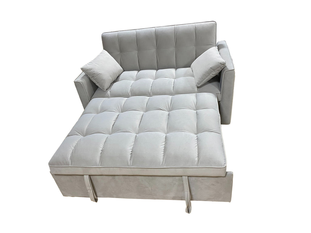 Grey Dutch Velvet 2-Seater Sofa Bed with Hidden Pull-Out Bed