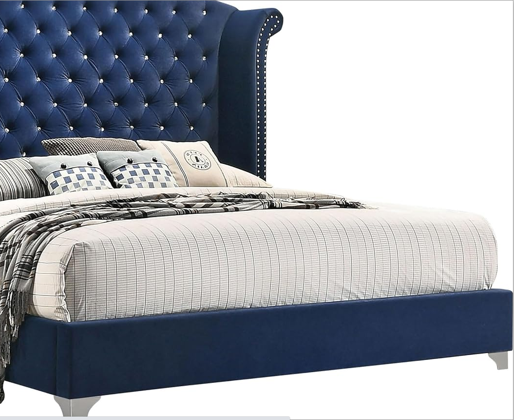 Luxury Dutch Velvet Upholstered Bed | Hand-Nailed Headboard & Crystal Glass Button Detail