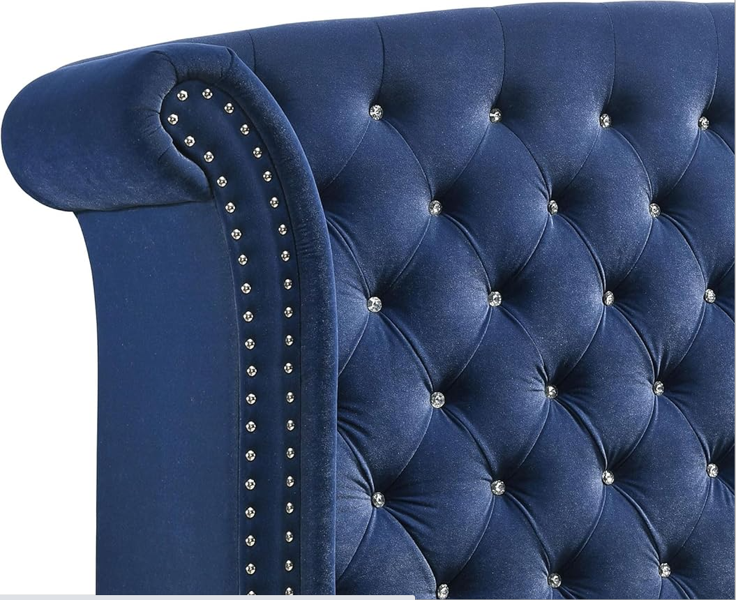 Luxury Dutch Velvet Upholstered Bed | Hand-Nailed Headboard & Crystal Glass Button Detail