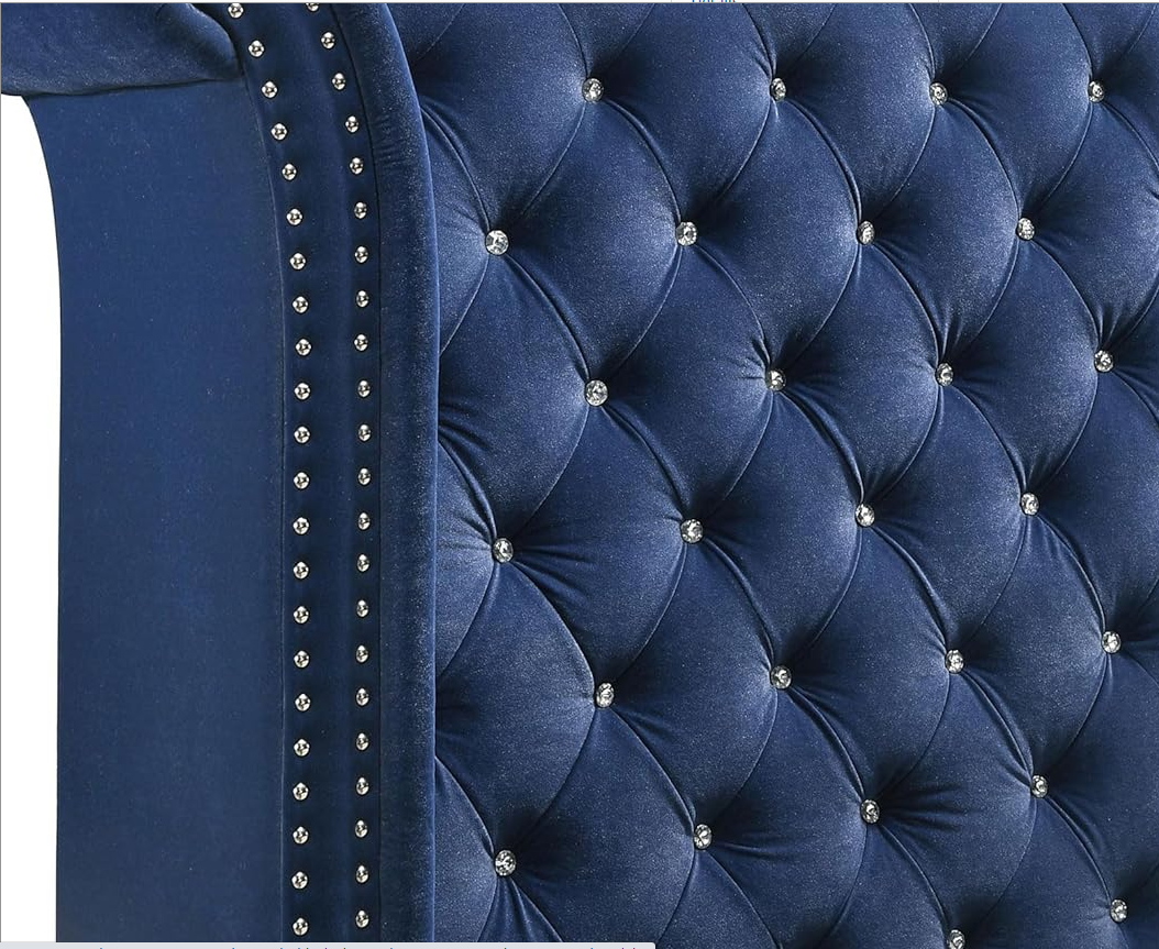 Luxury Dutch Velvet Upholstered Bed | Hand-Nailed Headboard & Crystal Glass Button Detail