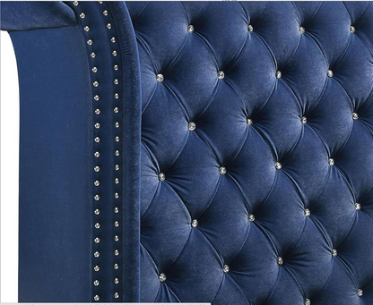 Luxury Dutch Velvet Upholstered Bed | Hand-Nailed Headboard & Crystal Glass Button Detail