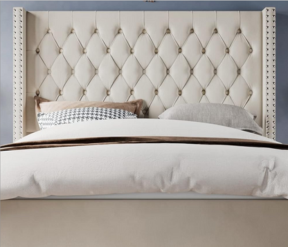Luxury Dutch Velvet Upholstered Bed – Button-Tufted, Poplar Slatted Base & Rubber Wood Legs