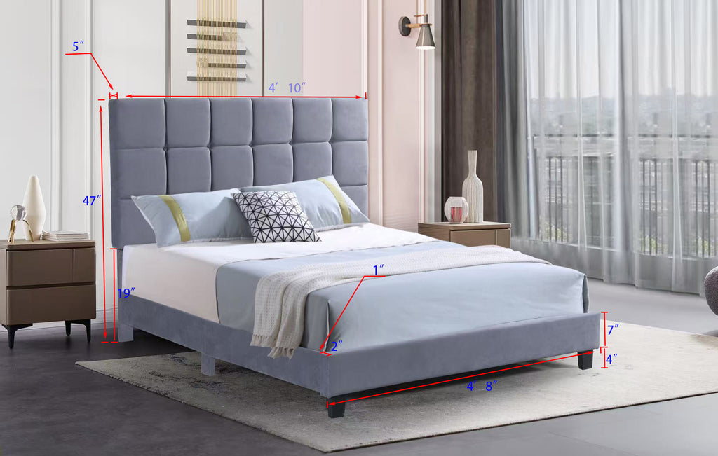 Dutch Velvet Square-Tufted Upholstered Bed Frame