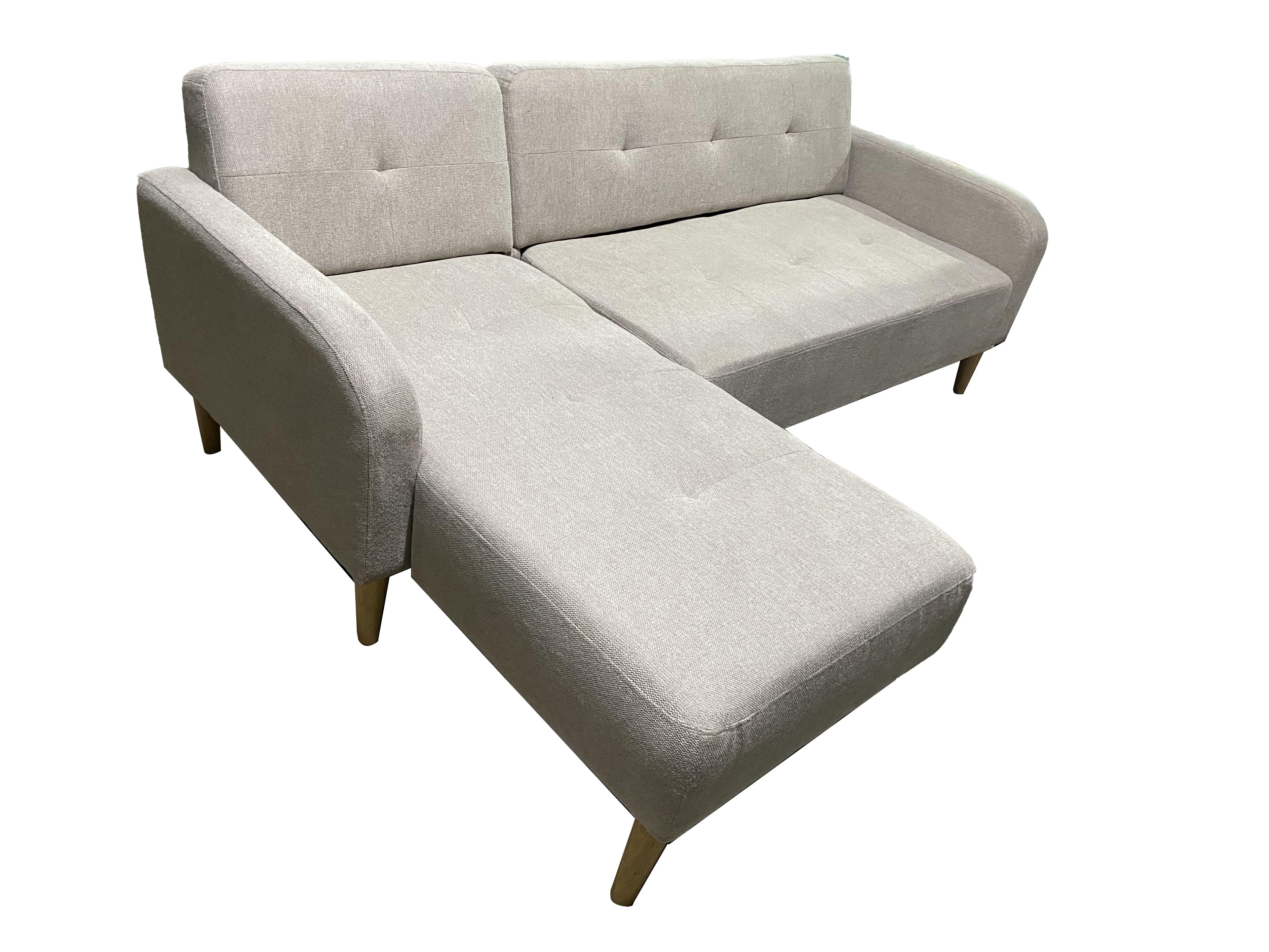 Linen 3-Seat + Chaise Corner Sofa with Rubber Wood Legs