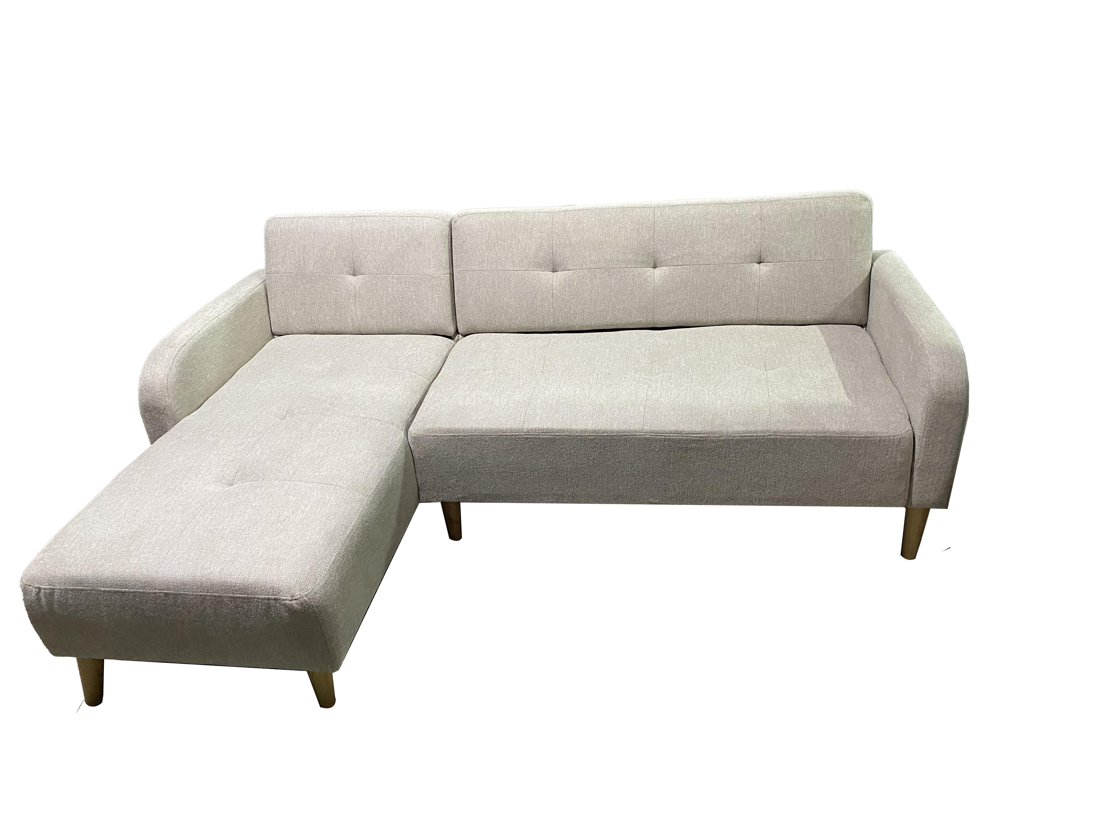 Linen 3-Seat + Chaise Corner Sofa with Rubber Wood Legs