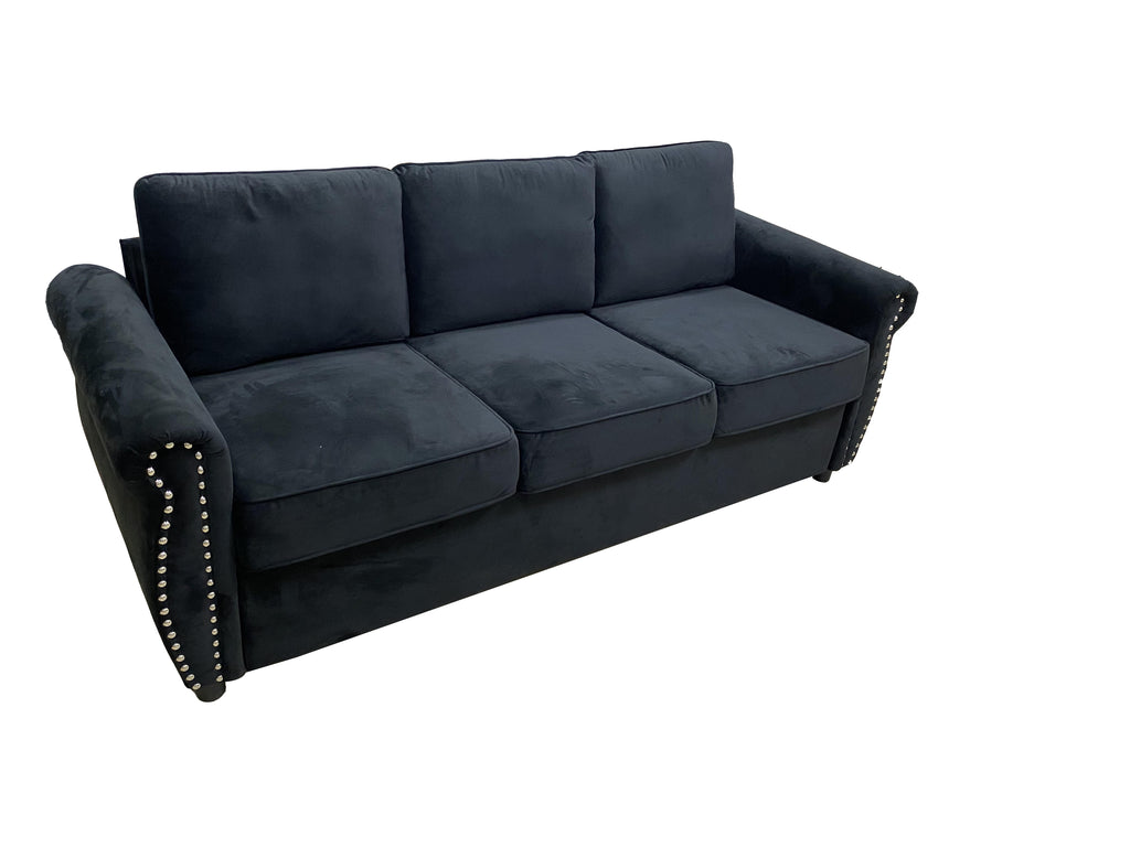 Black Dutch Velvet Sofa Bed with Hidden Pull-Out Mattress | 160×200cm