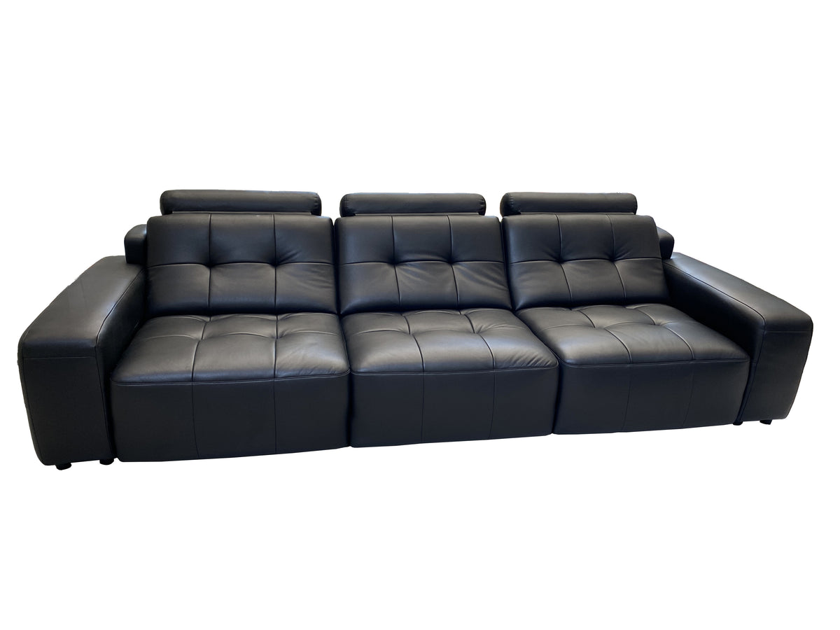 Electric Recliner Sofa Bed | Top-Grain Black Leather | 3-Seat Independent Control