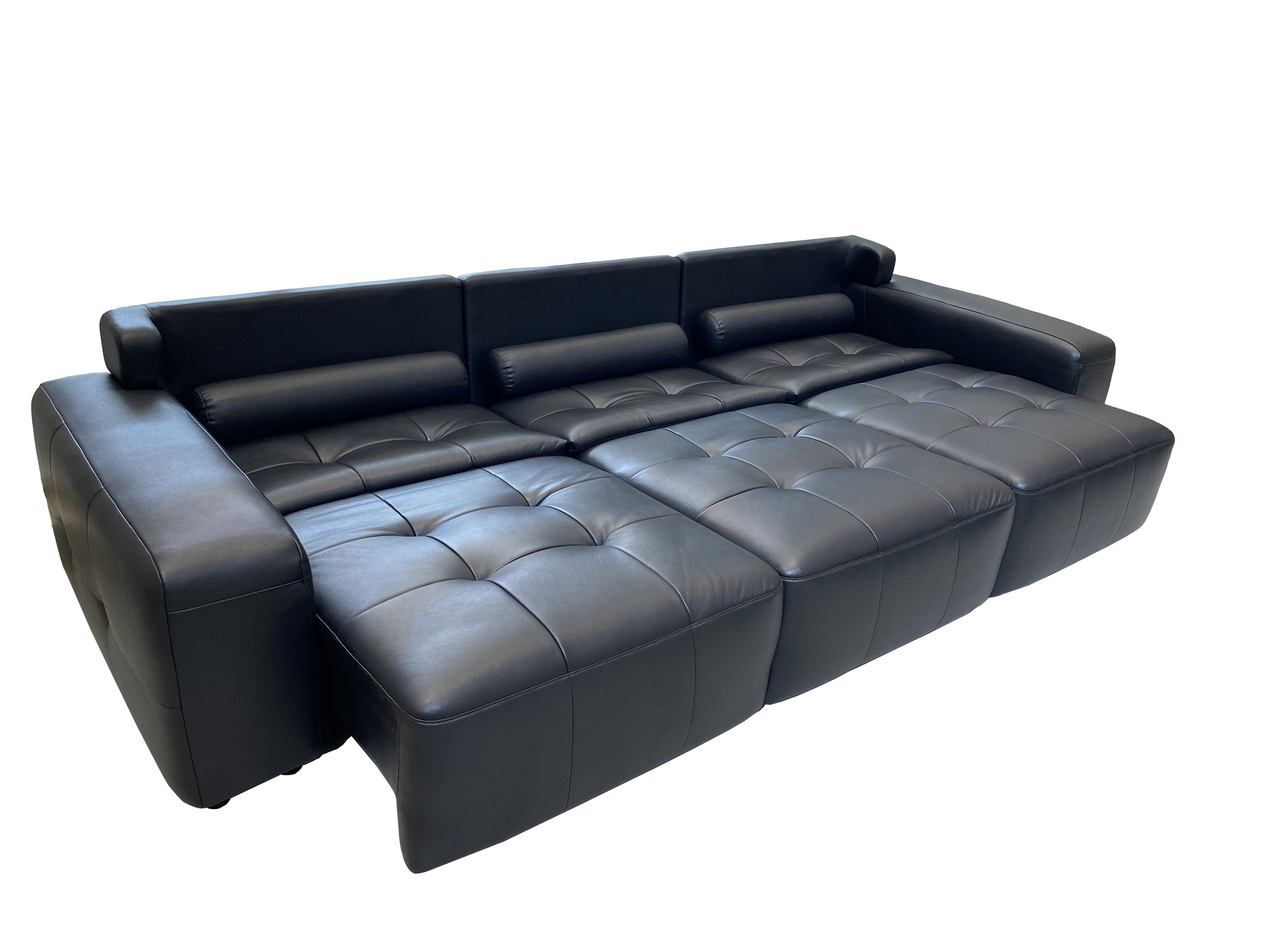 Electric Recliner Sofa Bed | Top-Grain Black Leather | 3-Seat Independent Control