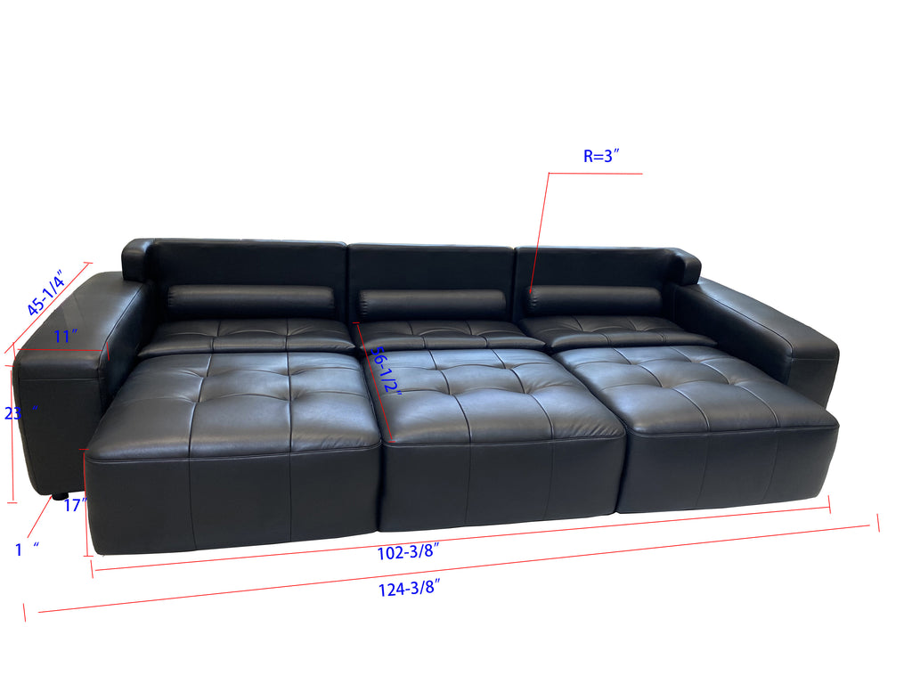 Electric Recliner Sofa Bed | Top-Grain Black Leather | 3-Seat Independent Control