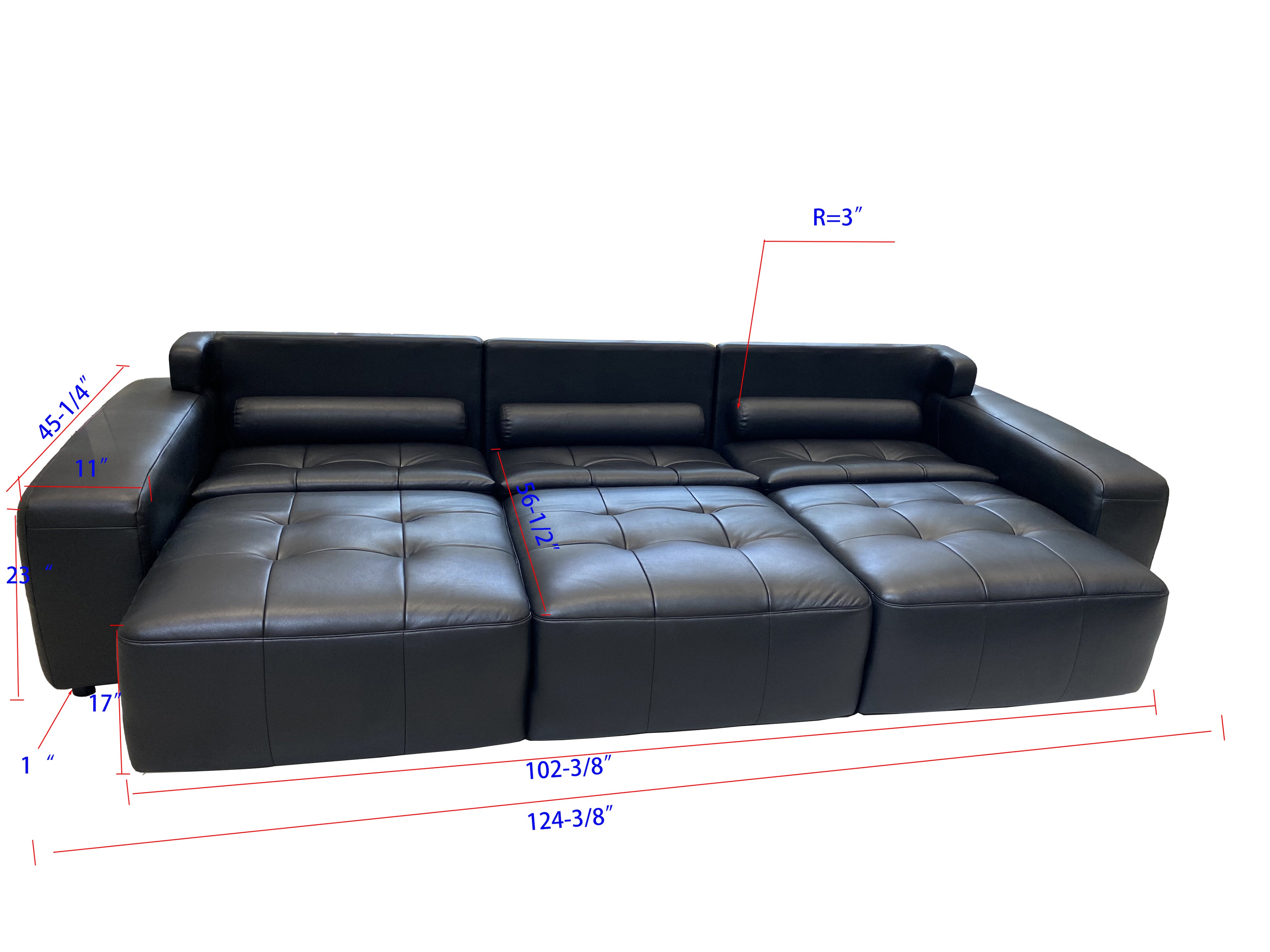 Electric Recliner Sofa Bed | Top-Grain Black Leather | 3-Seat Independent Control