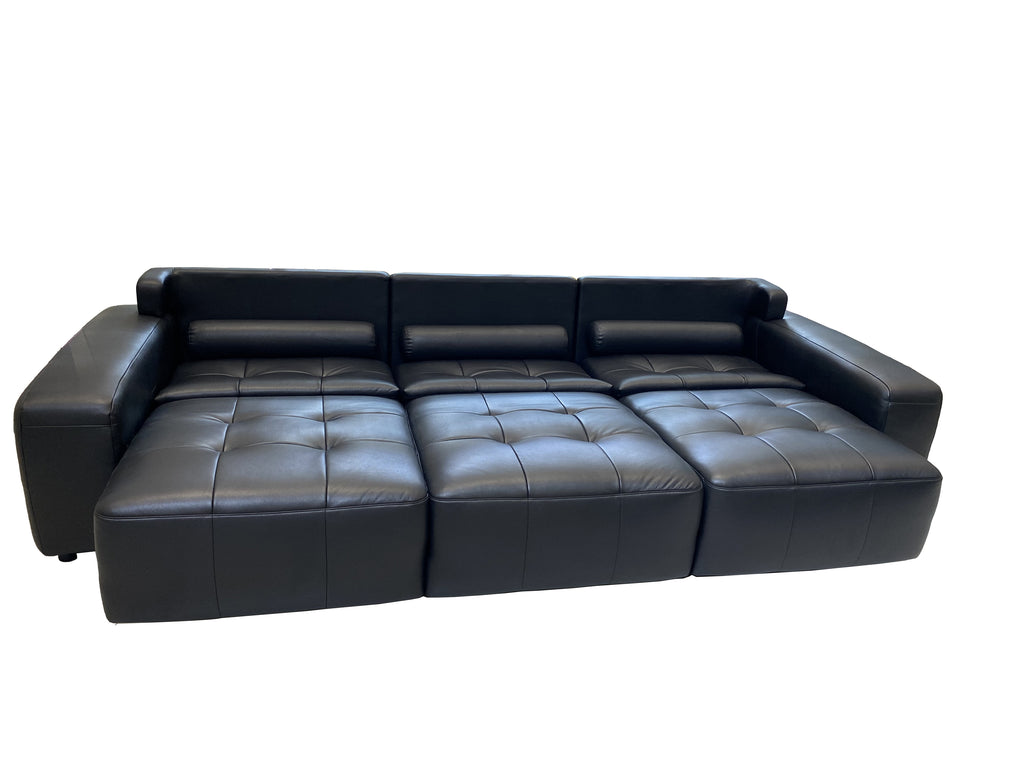 Electric Recliner Sofa Bed | Top-Grain Black Leather | 3-Seat Independent Control
