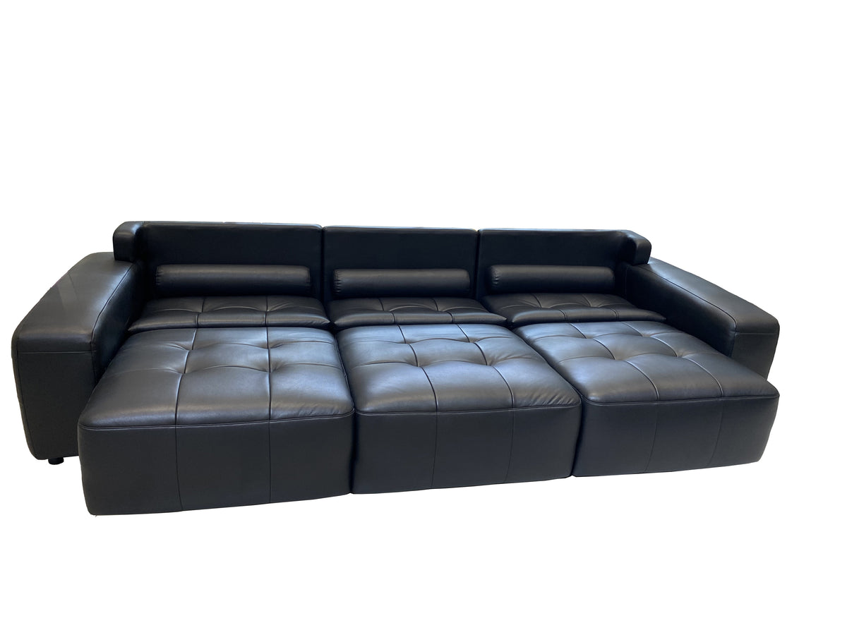 Electric Recliner Sofa Bed | Top-Grain Black Leather | 3-Seat Independent Control