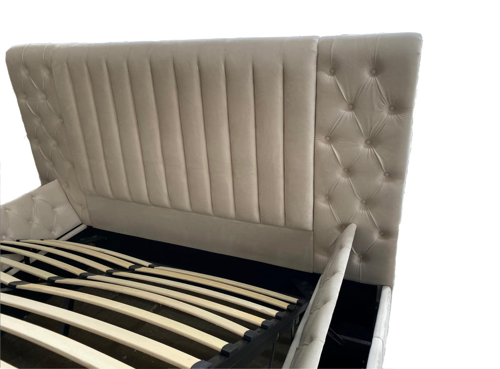 Dutch Velvet Gas-Lift Storage Bed Frame with Tufted Headboard