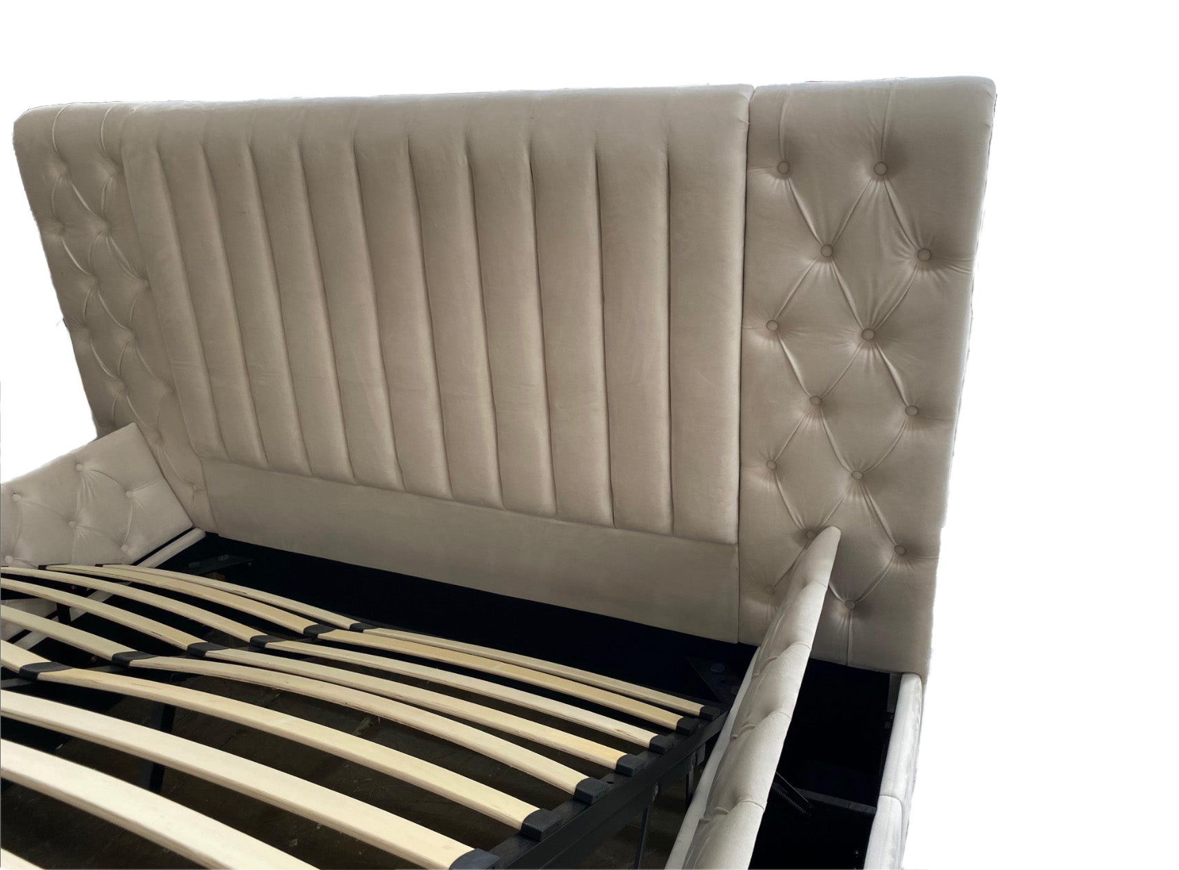 Dutch Velvet Gas-Lift Storage Bed Frame with Tufted Headboard