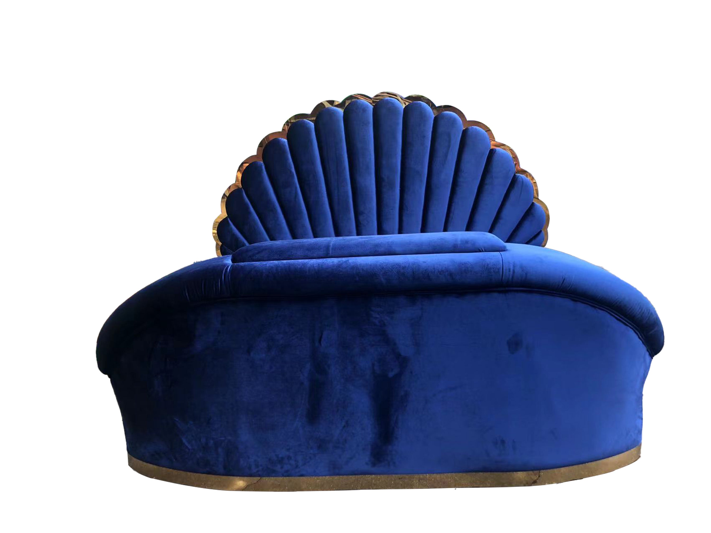 Shell-Shaped Luxury Velvet Bed with Hidden Lift TV Cabinet | Rose Gold Stainless Steel Trim