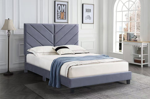 Double Size Velvet Upholstered Bed Frame with Chevron Headboard