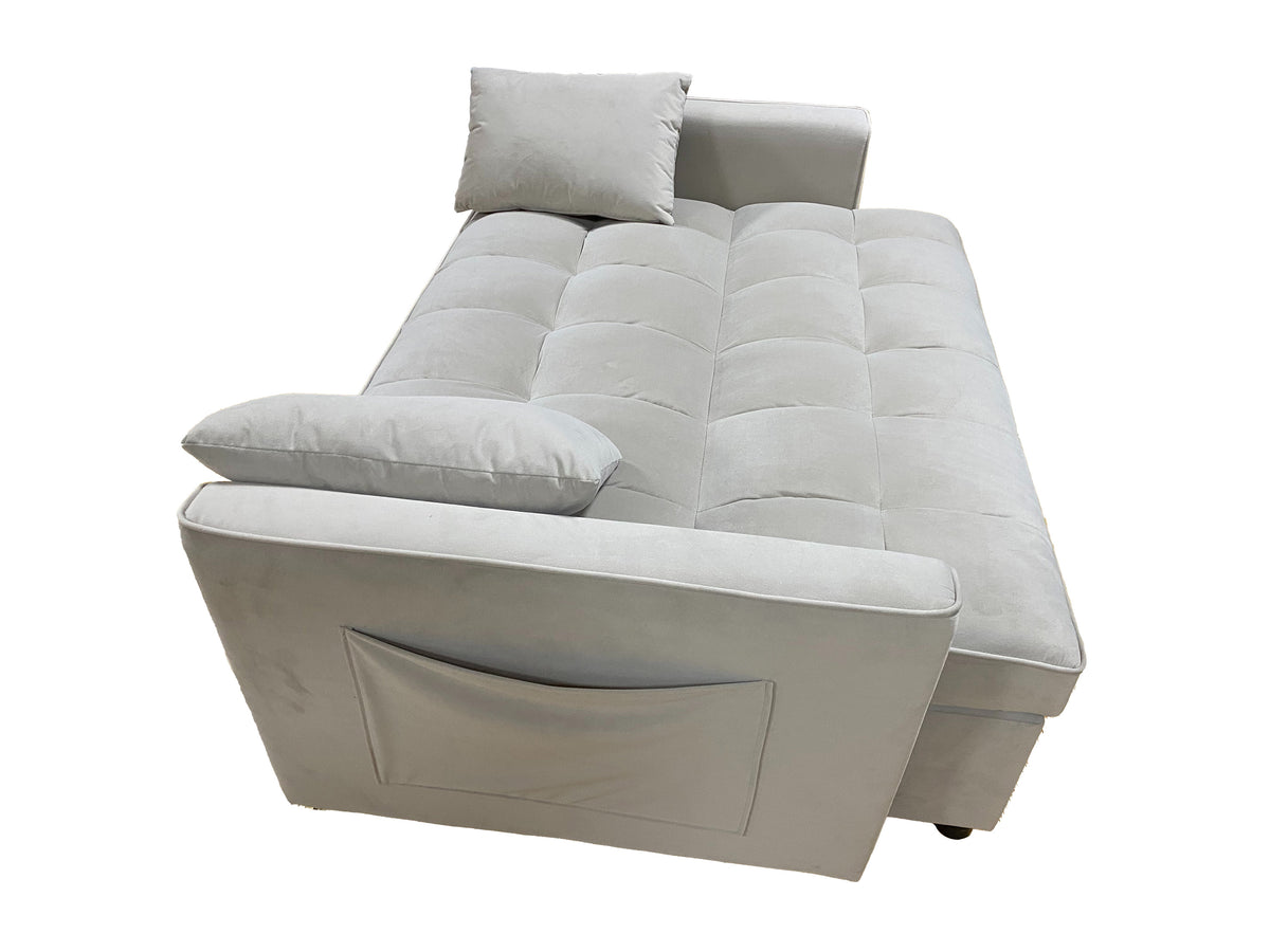 Grey Dutch Velvet 2-Seater Sofa Bed with Hidden Pull-Out Bed