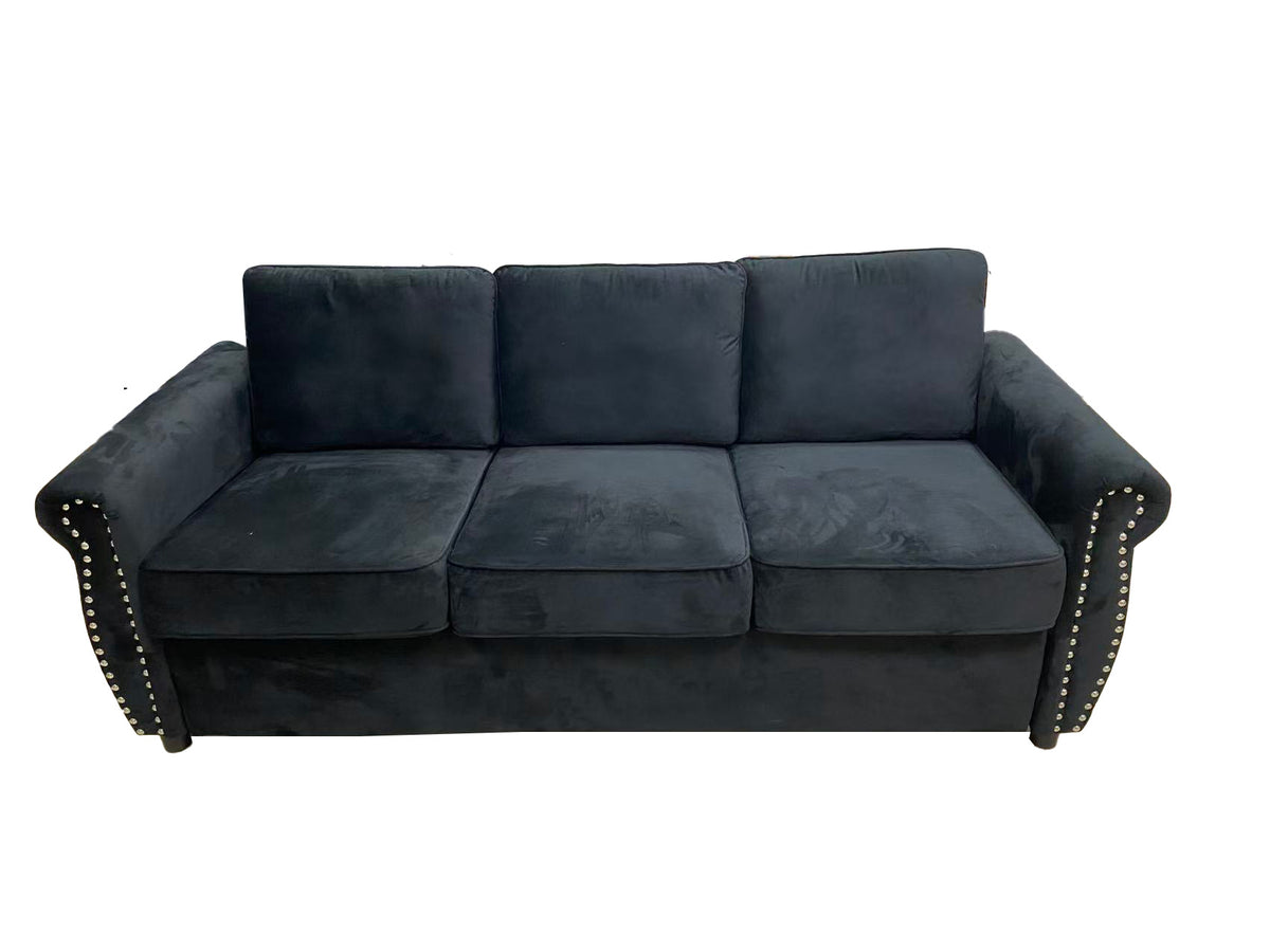 Black Dutch Velvet Sofa Bed with Hidden Pull-Out Mattress | 160×200cm