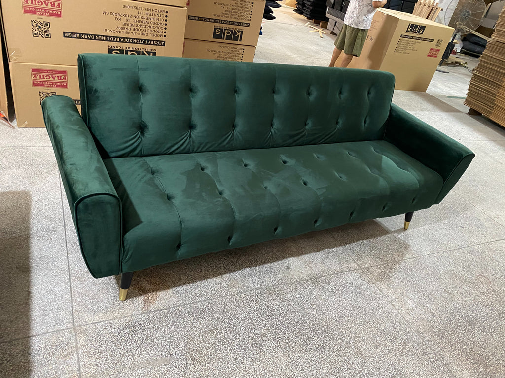Dutch Velvet Sofa Bed with Solid Rubber Wood Legs