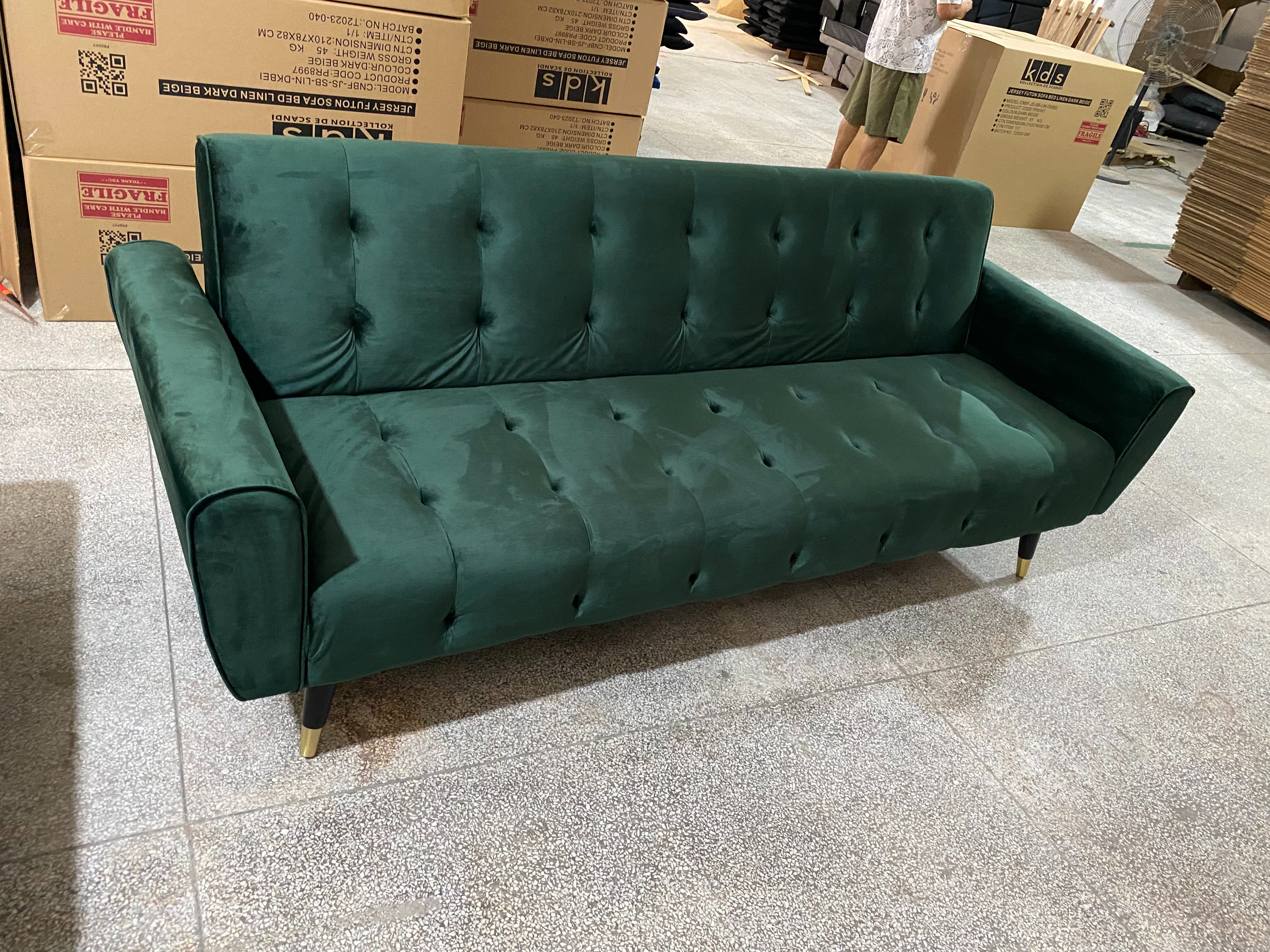 Dutch Velvet Sofa Bed with Solid Rubber Wood Legs