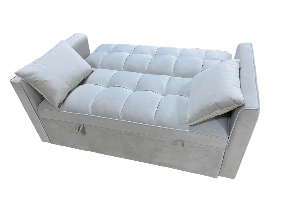 Grey Dutch Velvet 2-Seater Sofa Bed with Hidden Pull-Out Bed