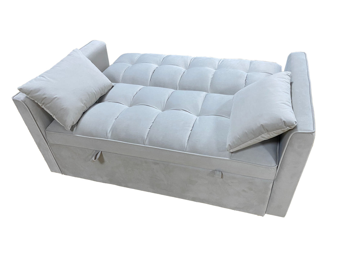 Grey Dutch Velvet 2-Seater Sofa Bed with Hidden Pull-Out Bed