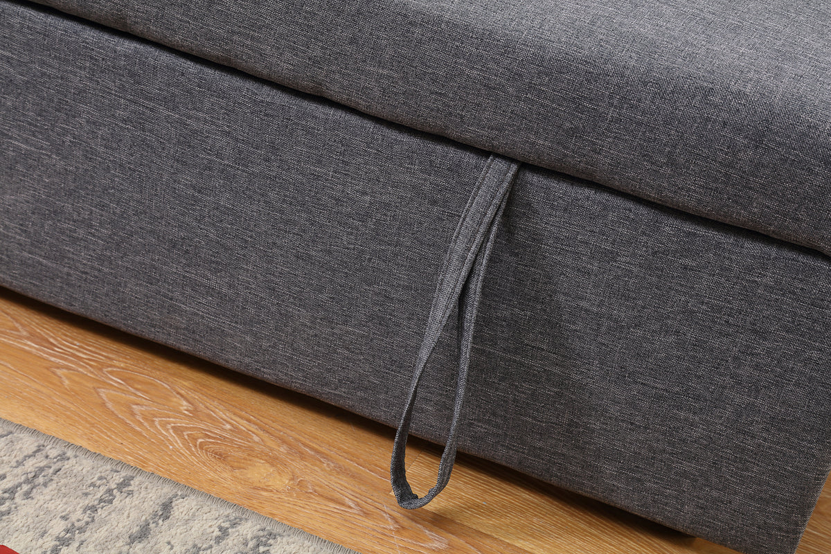 Grey Linen Sofa Bed | Chaise Lounge with Storage | 3-Seater Hidden Pull-Out Bed | Left & Right Configurable