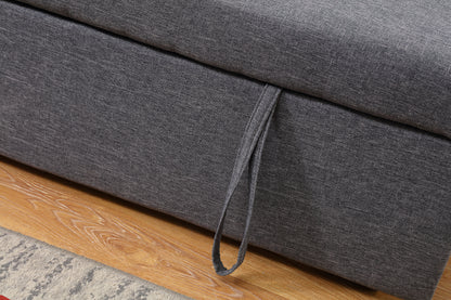 Grey Linen Sofa Bed | Chaise Lounge with Storage | 3-Seater Hidden Pull-Out Bed | Left & Right Configurable