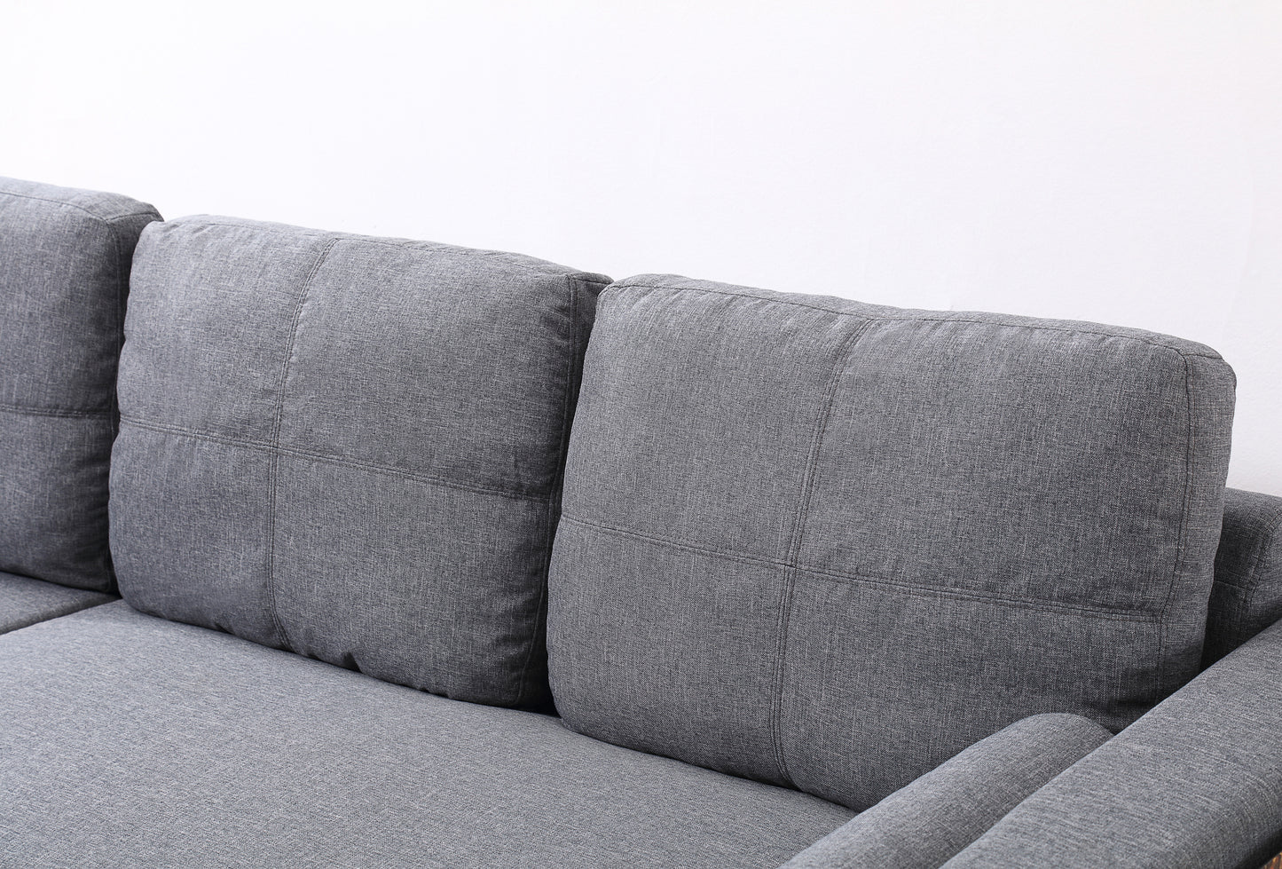 Grey Linen Sofa Bed | Chaise Lounge with Storage | 3-Seater Hidden Pull-Out Bed | Left & Right Configurable