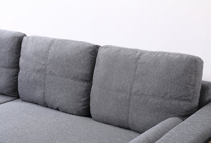 Grey Linen Sofa Bed | Chaise Lounge with Storage | 3-Seater Hidden Pull-Out Bed | Left & Right Configurable