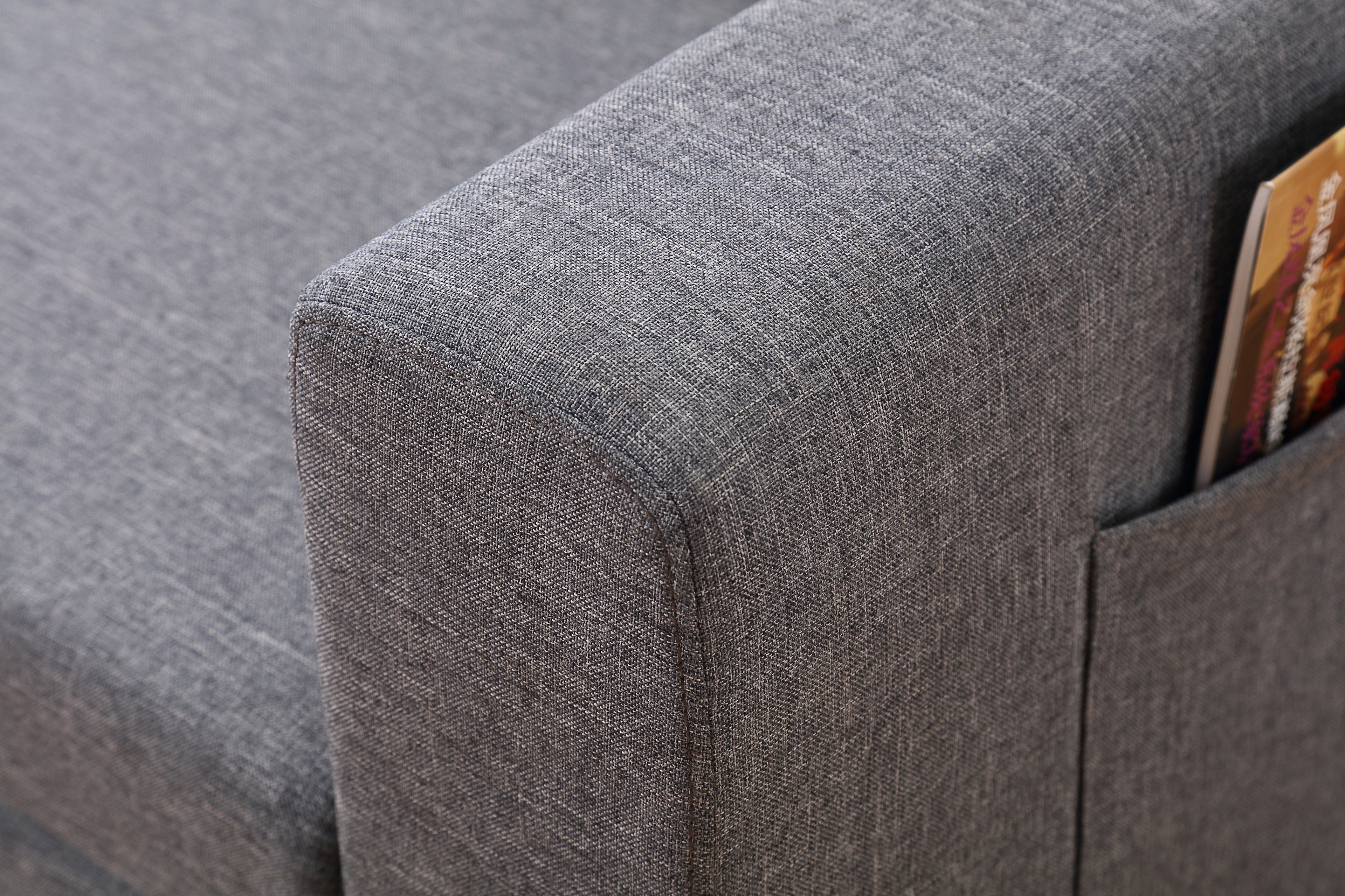 Grey Linen Sofa Bed | Chaise Lounge with Storage | 3-Seater Hidden Pull-Out Bed | Left & Right Configurable