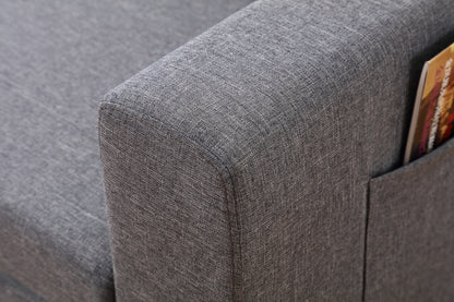Grey Linen Sofa Bed | Chaise Lounge with Storage | 3-Seater Hidden Pull-Out Bed | Left & Right Configurable