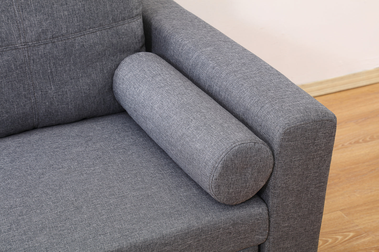 Grey Linen Sofa Bed | Chaise Lounge with Storage | 3-Seater Hidden Pull-Out Bed | Left & Right Configurable