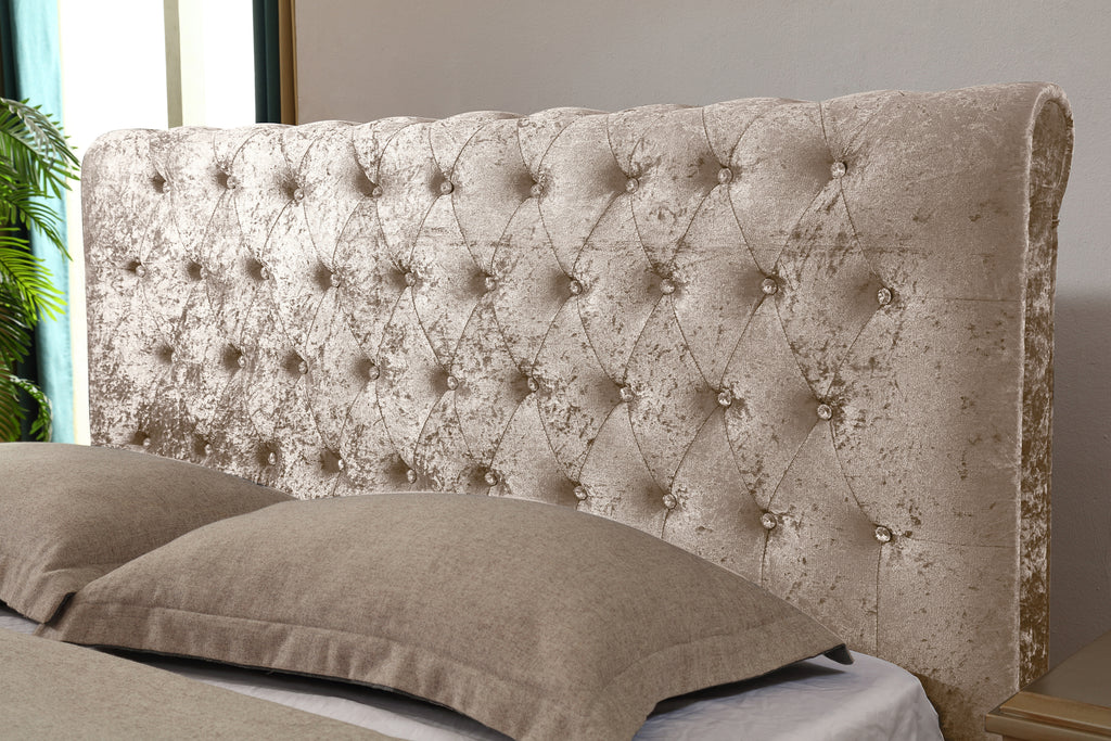 Side-Lift Gas Lift Storage Bed | Ice Flower Velvet | Crystal Button Tufting | Queen Size