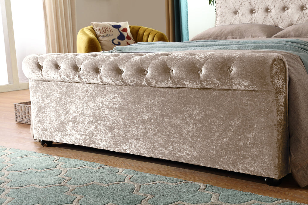 Side-Lift Gas Lift Storage Bed | Ice Flower Velvet | Crystal Button Tufting | Queen Size