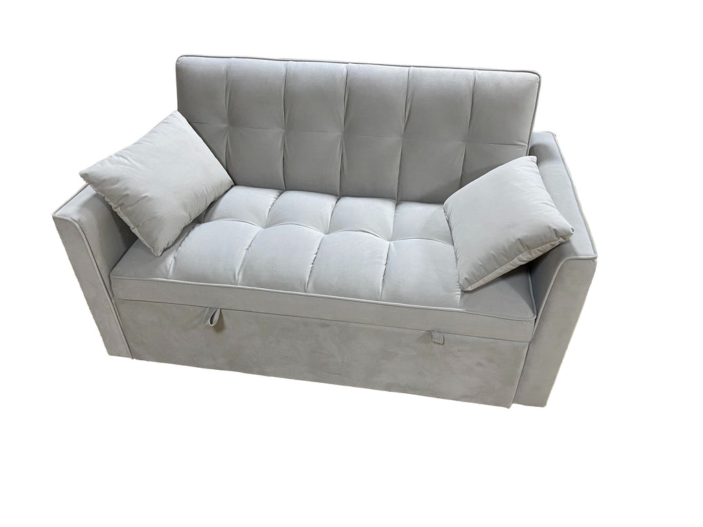 Grey Dutch Velvet 2-Seater Sofa Bed with Hidden Pull-Out Bed