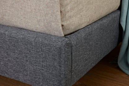 Simple Linen Upholstered Bed | Poplar Wood Slat & Metal Support Frame | Plastic Legs | Budget-Friendly