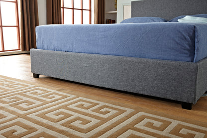 Gas Lift Storage Bed | Queen Size | Linen Fabric Upholstery | Poplar Wood Slats & Metal Center Rail Support