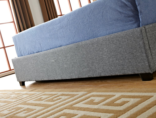 Gas Lift Storage Bed | Queen Size | Linen Fabric Upholstery | Poplar Wood Slats & Metal Center Rail Support