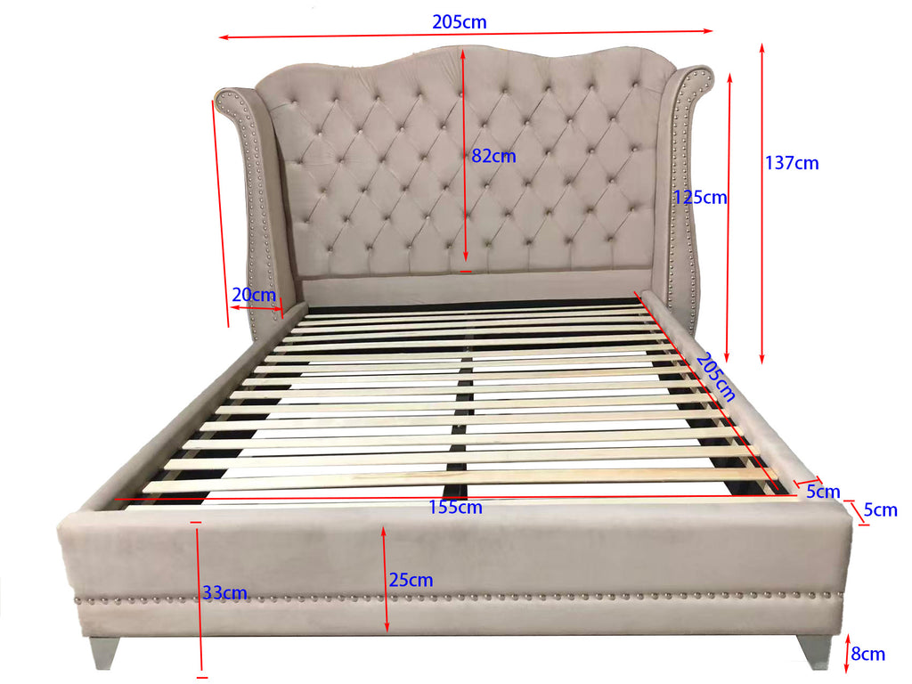 Linen Button-Tufted Wingback Bed with Nailhead Trim