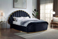 Shell-Shaped Luxury Velvet Bed with Hidden Lift TV Cabinet | Rose Gold Stainless Steel Trim