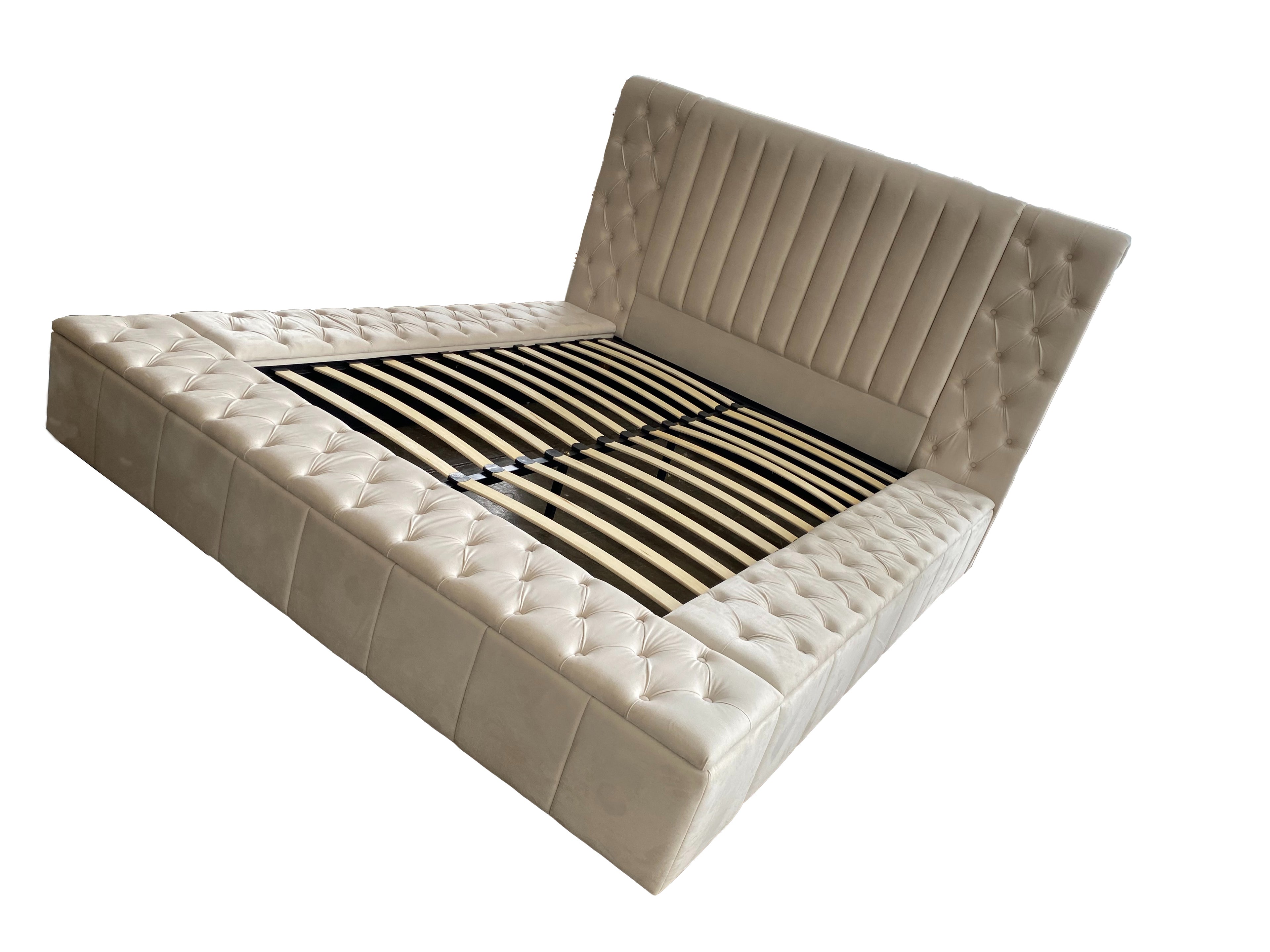 Dutch Velvet Gas-Lift Storage Bed Frame with Tufted Headboard