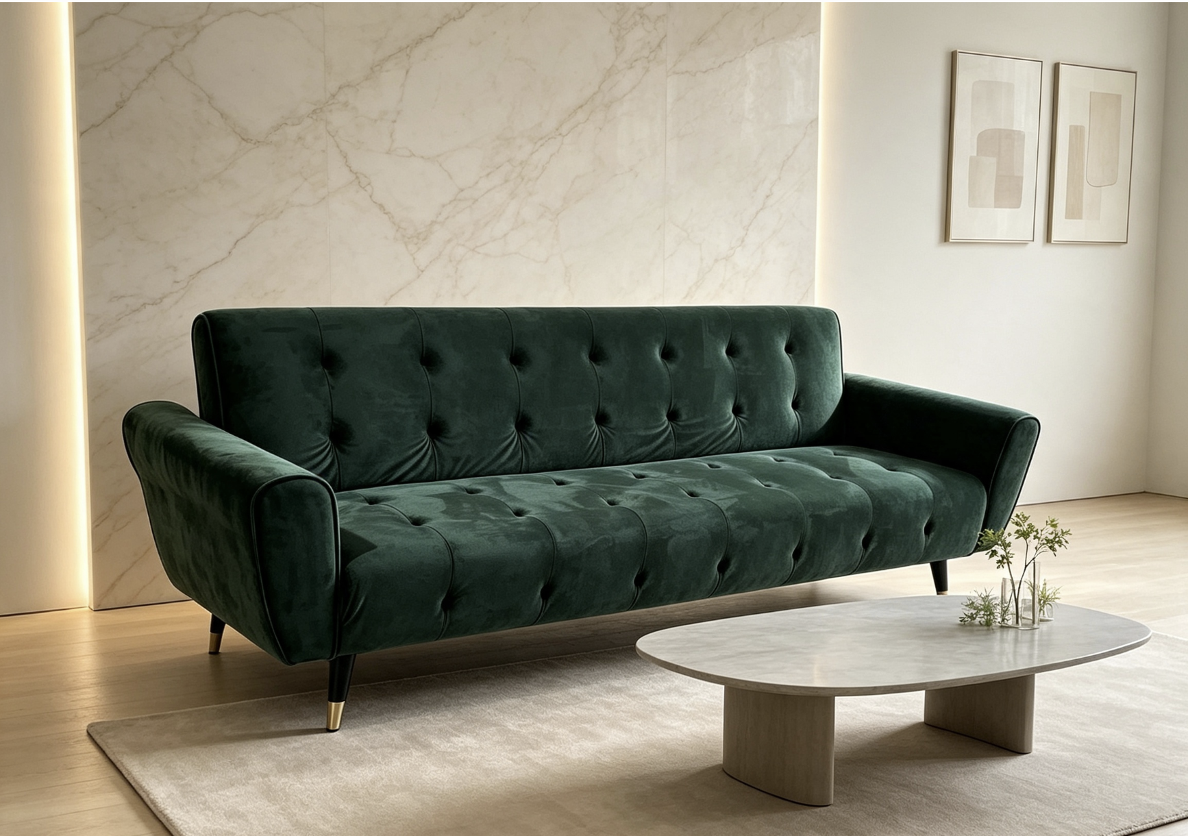 Dutch Velvet Sofa Bed with Solid Rubber Wood Legs
