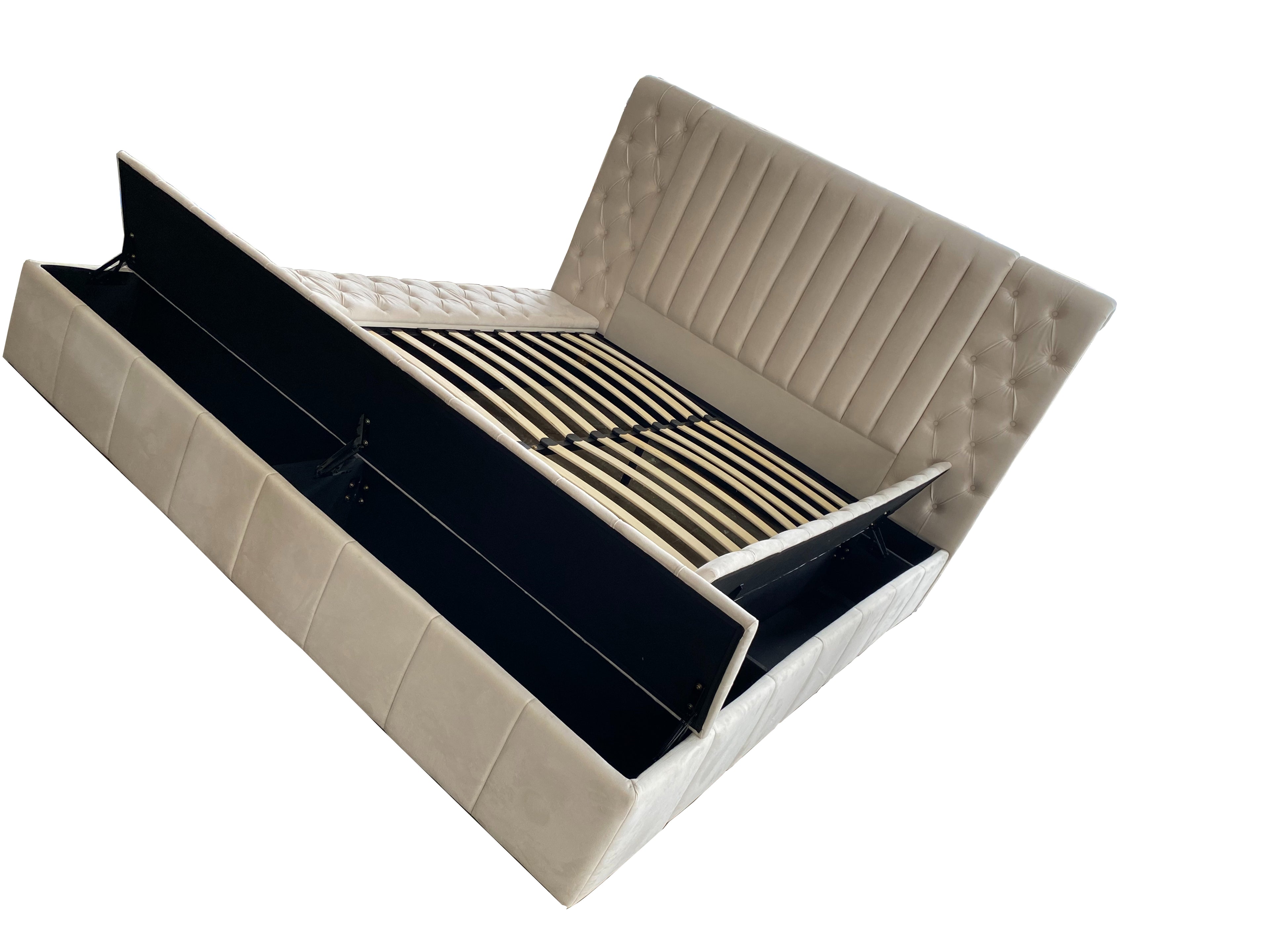 Dutch Velvet Gas-Lift Storage Bed Frame with Tufted Headboard