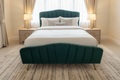 Emerald Green Velvet Bed with Bedroom Background