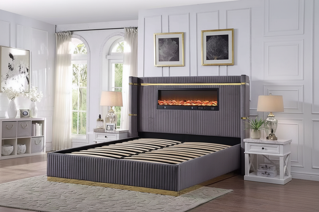 Fireplace Bed Without Mattress - Wooden Slats