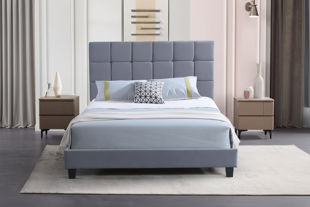 Dutch Velvet Square-Tufted Upholstered Bed Frame